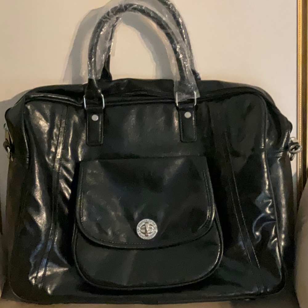 🆕️ ~ Franklin Covey Black Leather Laptop Planner Bag Tote